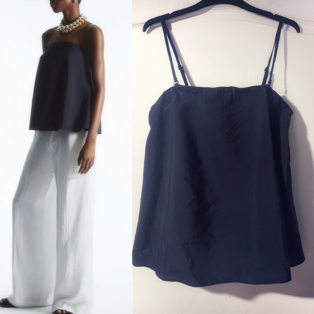 COS Navy Blue Strapless Silk-Blend Cami Top